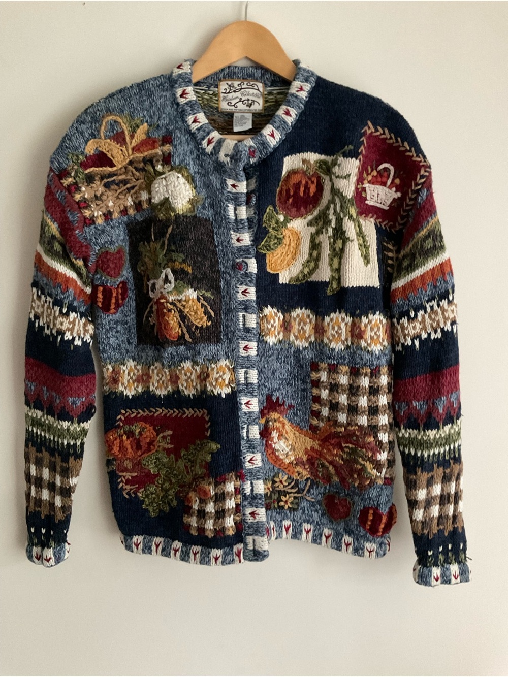 Heirloom Collectible Embroidered Fall Autumn Cardigan Thanksgiving Cottage MED